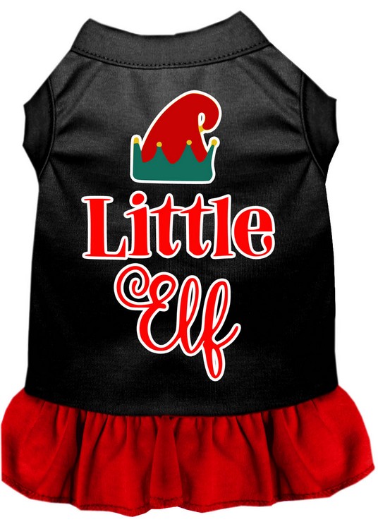 Little Elf Screen Print Dog Dress Black with Red Med